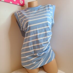 Anne Klein Malibu Stripe Casual Ruched Short Sleeve Top Size Sm (Runs Big)